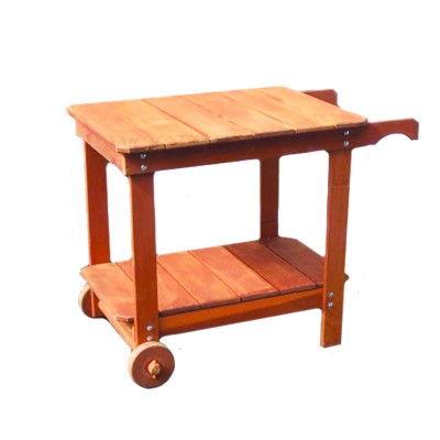 Custom Handy Durable Wooden BBQ Cart With Wheels For Grill And Tools